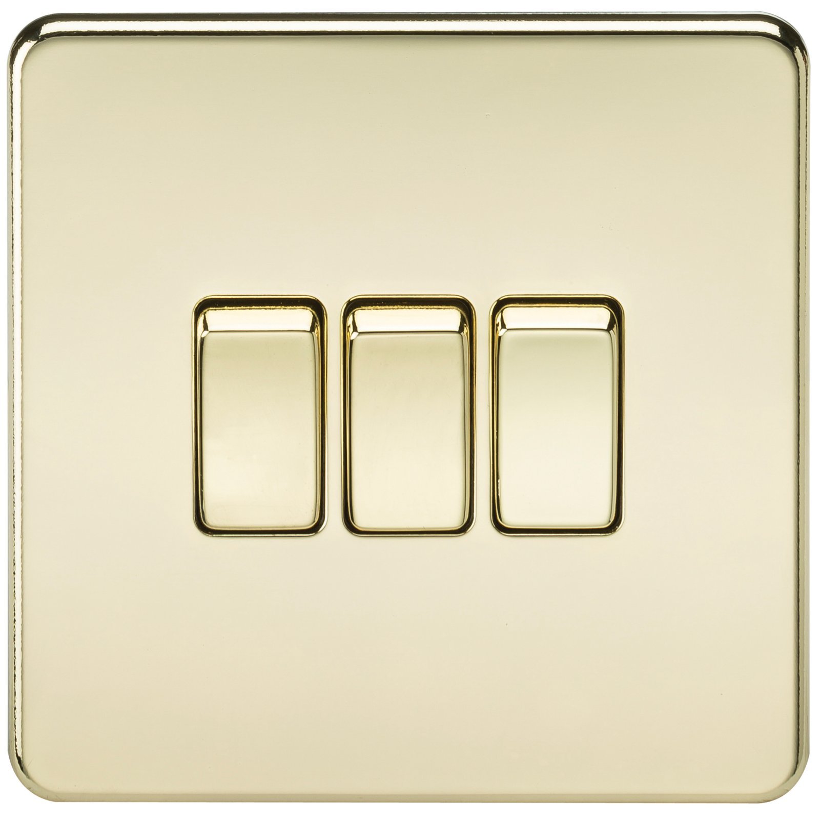 Knightsbridge SF4000PB Screwless 10 A 3-Gang 2 Way Switch, Polished Brass