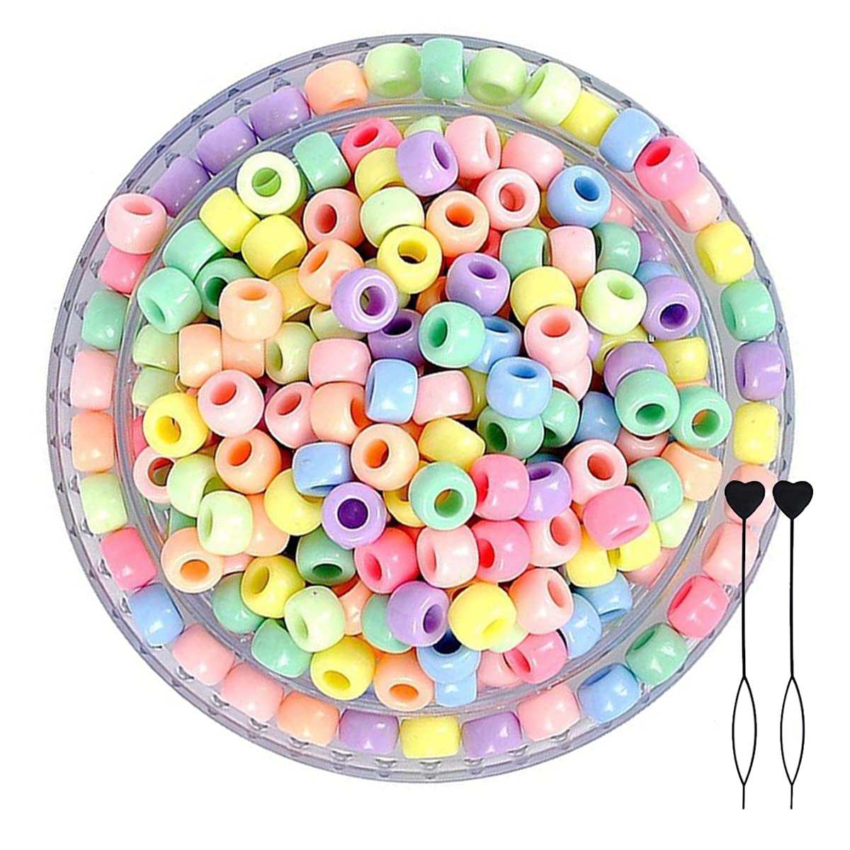 200Pcs Plastic Pony Beads for Jewellery Making, 6 * 9mm Colourful Beads for Crafts, Hair Bead for Bracelets Making Kit
