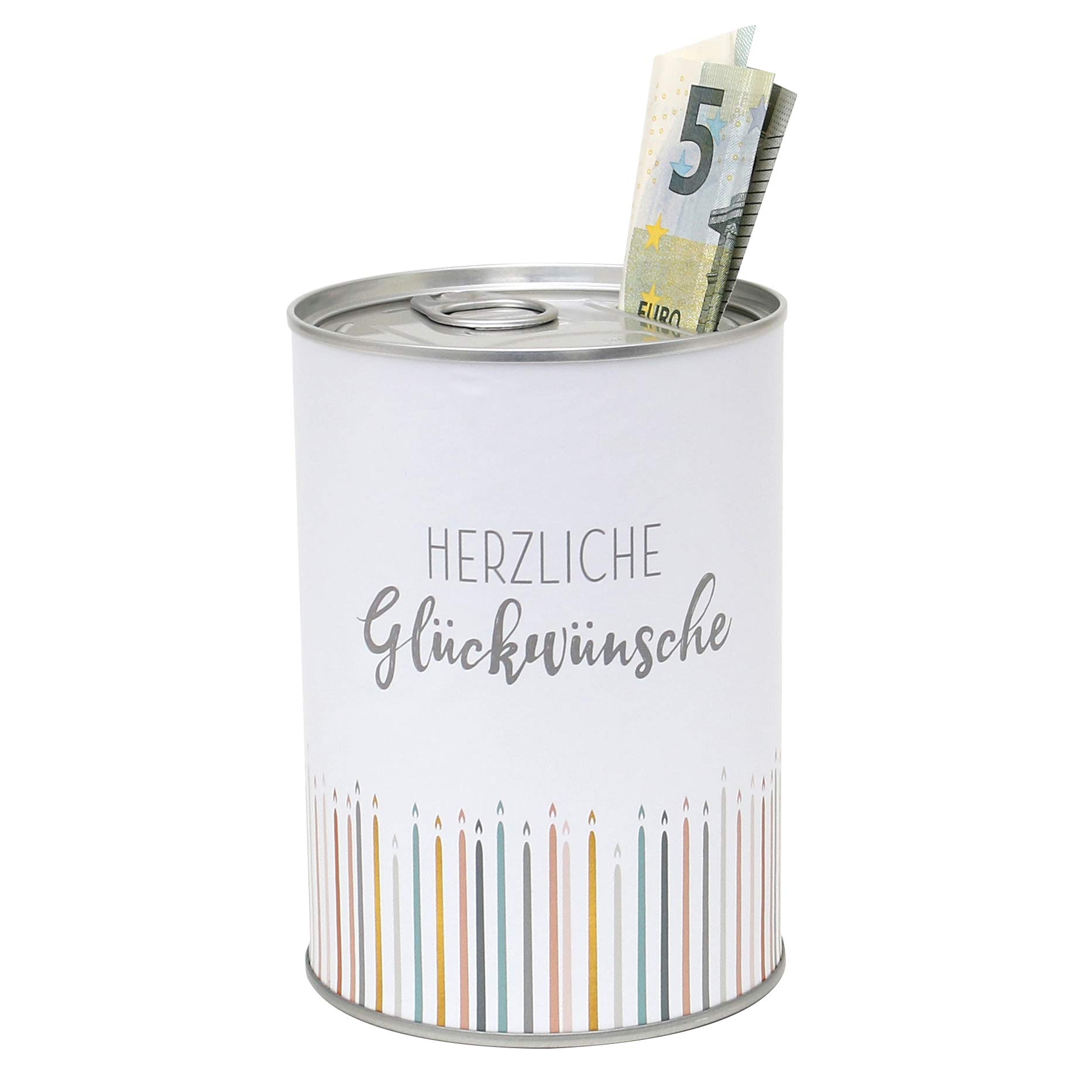 Metal Money Box – Preserve Tin Design – Motif: Congratulations – Diameter 8.6 cm x Height 12 cm
