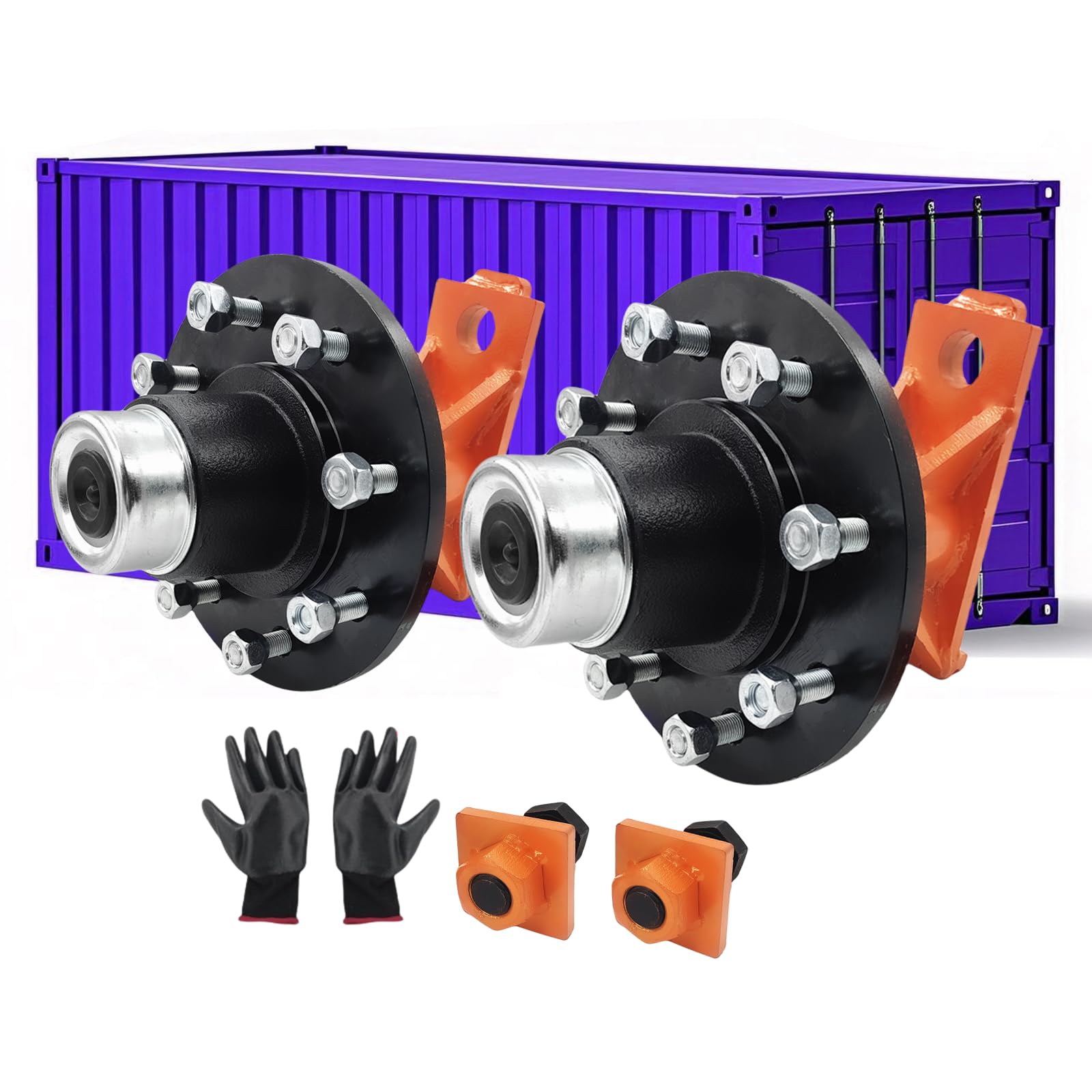 Photo 1 of ** ONLY ONE WHEEL**
2 Pack Shipping Container Wheels 8-Lug Wheels Kit, Heavy-Duty Shipping Container Axles, Moves up to 40ft Shipping Container, Extra Thick Plate 8 Lugx6.5" Bolt-on Spindle Kit Quick Disassembly Orange
