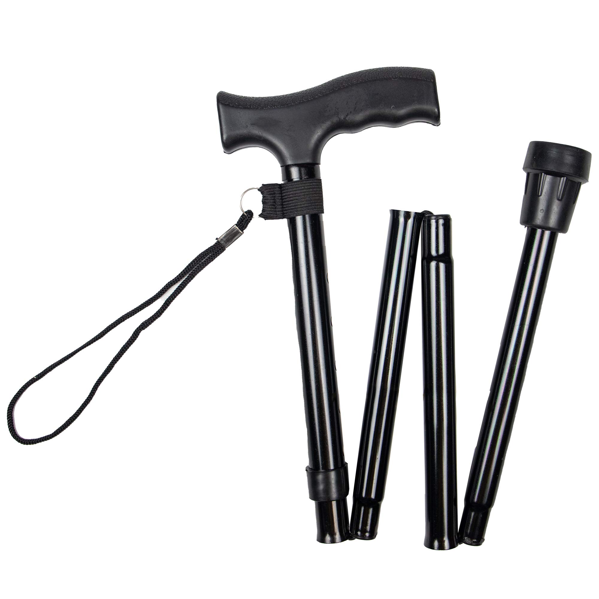 Gone Travelling RY492 Folding Walking Stick - Lightweight Height Folding Cane - Durable Walking Aid Mobility Collapsible, Black, Adjustable