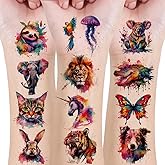 30 Sheets Watercolor Animal Temporary Tattoos Sticker,Super Cute Themed Birthday Party Favors, Supplies, Decorations, Fake Tattoo Stickers, School Rewards Prizes & Gifts