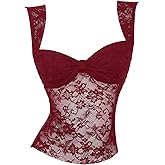 Milumia Women's Floral Lace Sweetheart Neck Tank Top Y2k Sexy Backless Sleeveless Tops