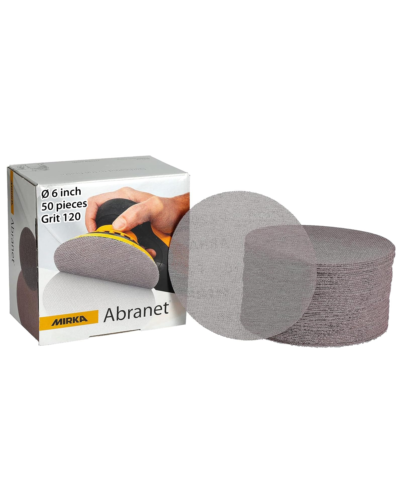 Mirka 9A-241-120 6-Inch 120 Grit Mesh Abrasive Dust Free Sanding Discs, Box of 50 Discs — image 1