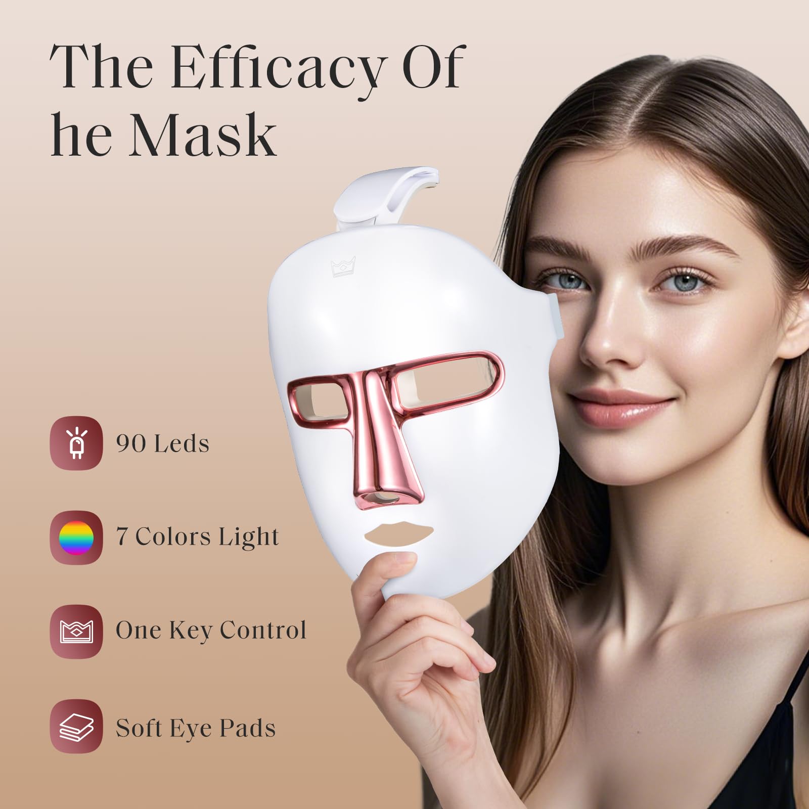 Facego Red Light Therapy for Face, 7 Color Red Light Mask with 90 bead lamps, At-Home Facial Care Device, Cordless, Portable, and Rechargeable