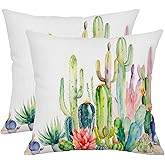 Soothirty Desert Cactus Pillow Covers 18x18Inch, Set of 2,Linen Throw Pillow Cases Watercolor Succulent Double-Sided Printing Decorative Cushion Covers for Couch,Farmhouse Boho Home Decor