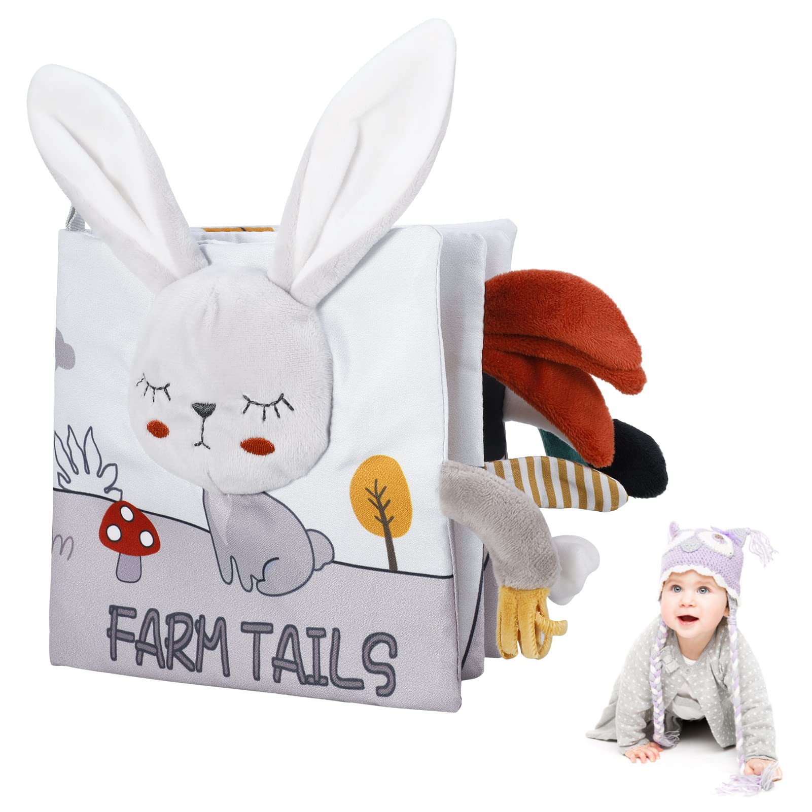Firtink Baby Books, Soft Crinkle Cloth Sensory Toy High Contrast Soft Book, Fabric Touch and Feel Activity Early Development Toy Infant Boy Girl Shower Present (Rabbit)