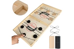 BOMSALUKA Extra Large Size Fast Sling Puck Game Test Your Speed and Accuracy with This Large Size Fast Action Wooden Air Hockey Board Game 22"x12"