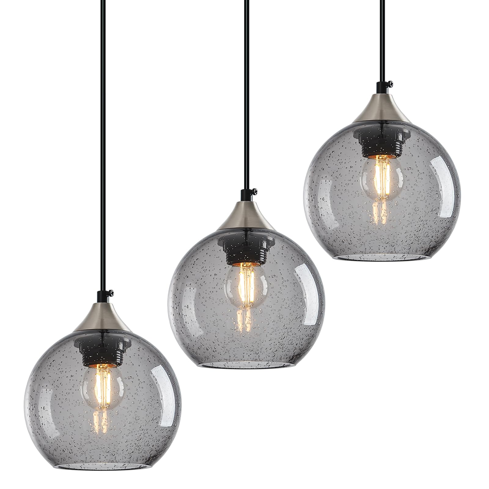 Photo 1 of LBSQJ Light Grey Glass Pendant Lights Kitchen Island Globe Pendant Light Fixtures Modern Pendant Lighting for Bedroom Living Dining Room Light Fixture (5.9 in, 3 Pack)