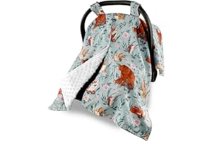 TANOFAR Car Seat Cover Baby, Carseat Covers Baby Boy Girl, Peekaboo Opening Infant Car Seat Cover for Winter, Warm & Cozy, Woodland Animals