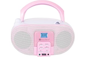 SINGING WOOD SingingWood GC01 Macarons Series Portable CD Player Boombox with FM, Bluetooth, USB Stereo Radio Kids CD Player LCD Display, Front Aux-in Port Headphone Jack, Supported AC or Battery Powered -Rose