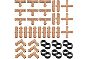JOYPRO Drip Irrigation Fittings Kit for 1/2 inch Tube (0.600”ID), 38 Pieces Drip Irrigation Parts 1/2" Drip Line Connectors - 14 Couplings, 9 Tees, 6 Elbows, 6 End Caps, 3 Cross Connectors