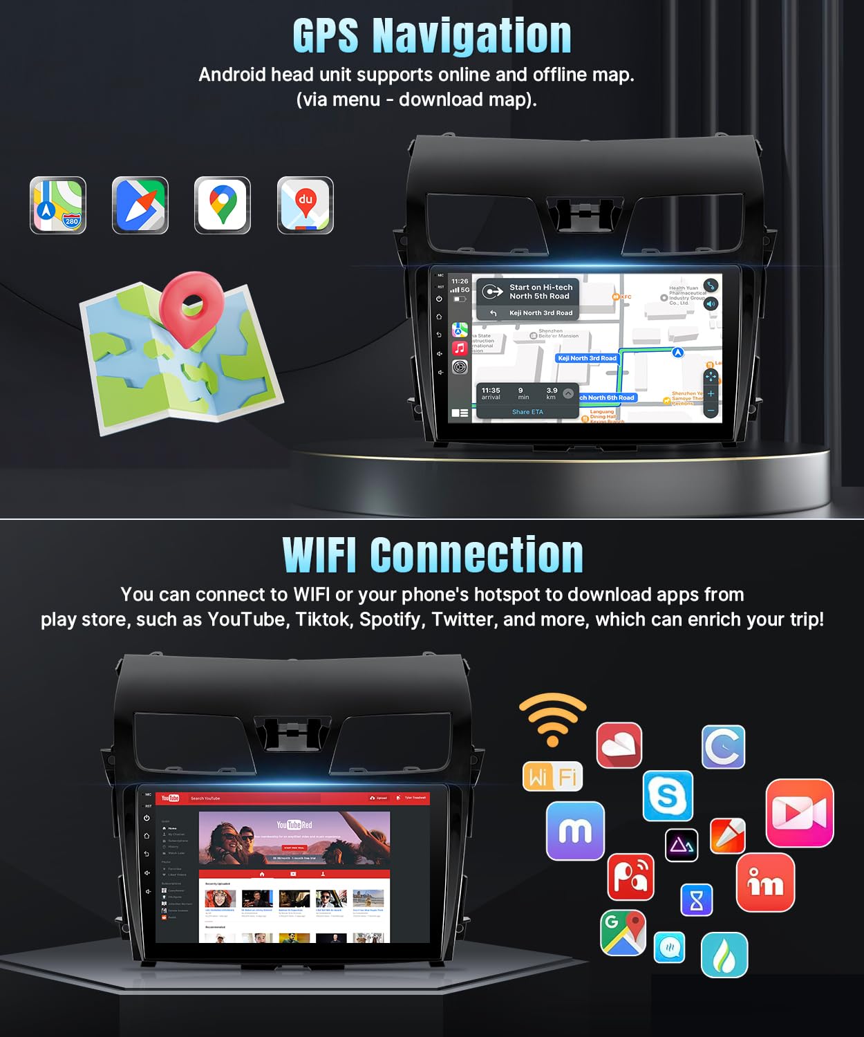 Naifay Android Car Radio for 2013 2014 2015 Nissan Altima with Wireless CarPlay Android Auto, 2+32G 10.1 inch IPS Touch Screen Car Stereo for Nissan with Bluetooth/FM/GPS/WiFi/SWC/Split Screen/Camera