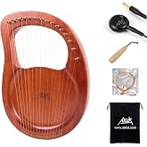 Lyre Harp, AKLOT 16 Metal Strings Mahogany Lye Harp with Tuning Wrench,Spare String Set,Pickup,Black Gig Bag