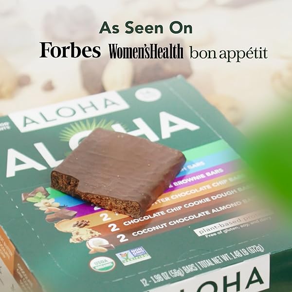 ALOHA ORGANIC PLANT BASED PROTEIN BARS – 6 FLAVOR VARIETY PACK – 12 COUNT, 1.9OZ BARS – VEGAN SNACKS, LOW SUGAR, GLUTEN-FREE, LOW CARB, PALEO, NON-GMO, STEVIA-FREE, NO SUGAR ALCOHOL SWEETENERS