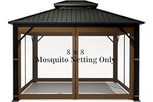 Gazebo Universal Replacement Mosquito Netting – Hugline 8' x 8' Outdoor Mesh Netting Screen 4-Panel Sidewall Curtain with Zipper (Brown)