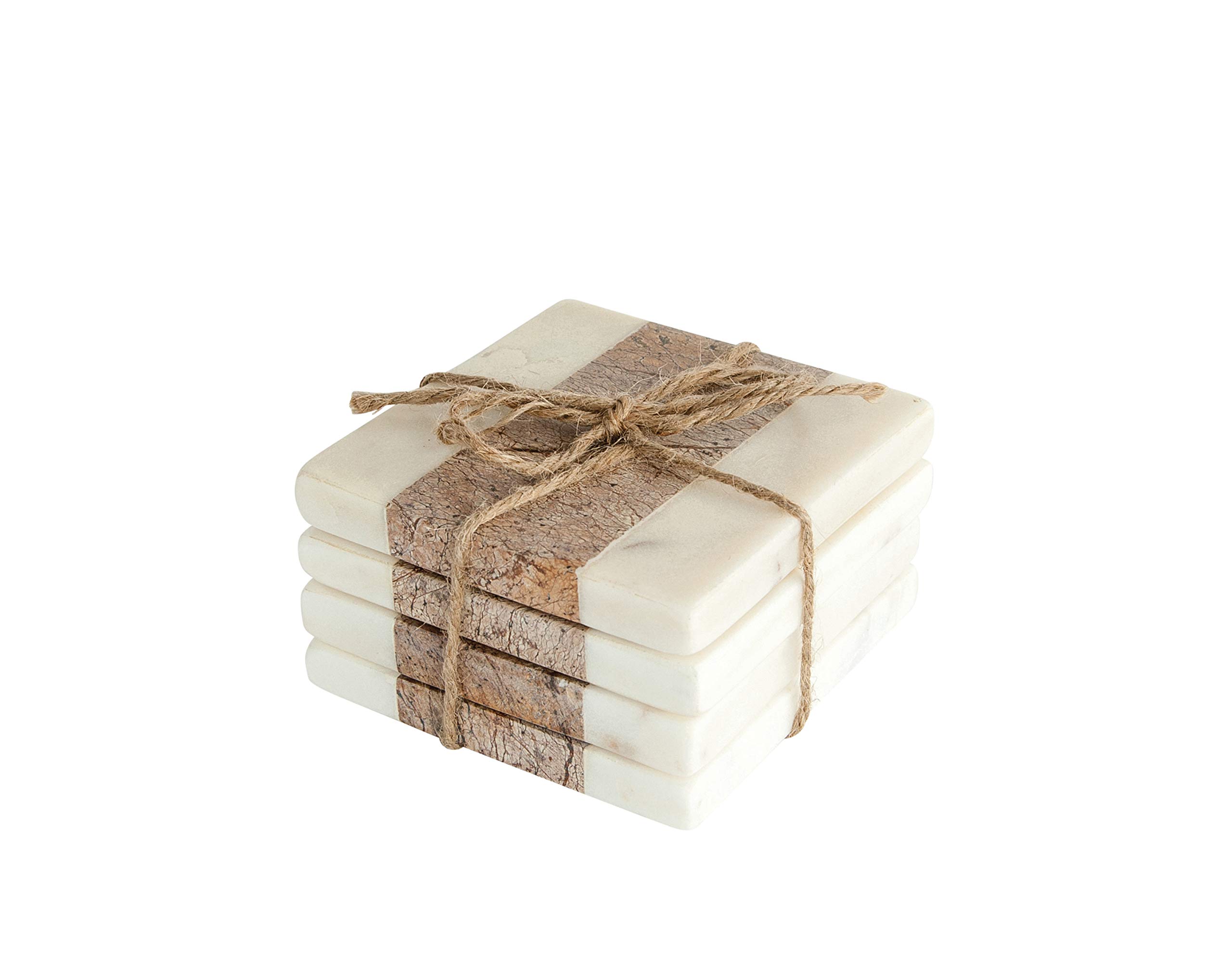 Photo 1 of *** only 3***      Creative Co-Op Square Marble Coasters with Jute String, Brown (Set of 4 Pieces)