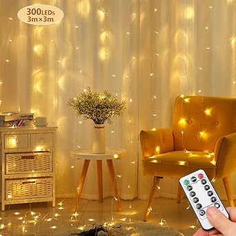 Opard LED Lichtervorhang 300LEDs, Lichterkettenvorhang 3M*3M IP65 Wasserfest 8 Modi Lichterkette Warmweiß für Party Schlafzim