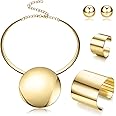 Sanfenly Statement Chunky Jewelry Set Choker Earrings Bracelet Ring Gold Silver Plated Round Pendant Necklace Nigerian Costume Party African Jewelry Accessories for Women