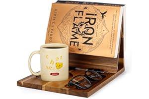 3HQ Wooden Book Stand for Reading Rest, Acacia Triangle Book Holder with Cup, Glasses, Pen & Phone Holder, Book Nook Reading Valet for Book Lover Gifts