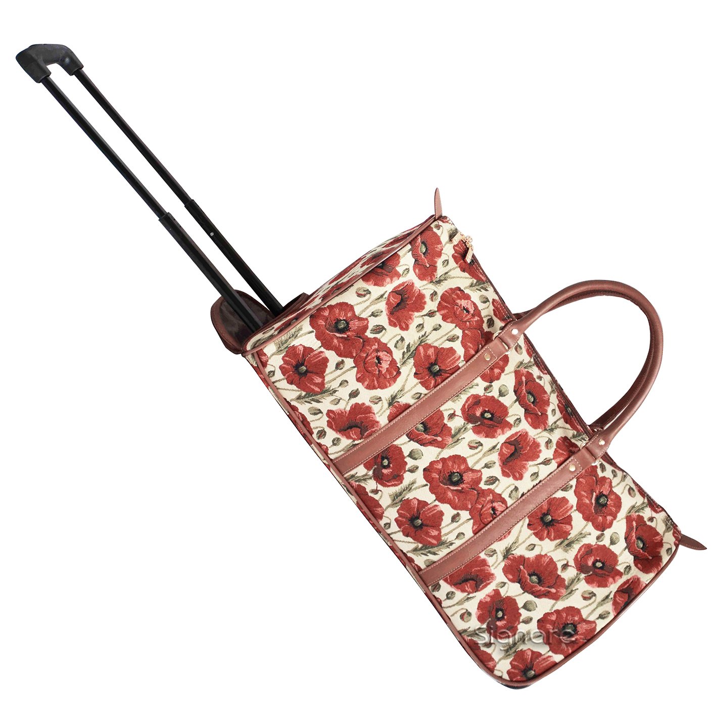 Signare Tapestry Travel Bag Overnight Bags Weekend Bag with Wheel for Women with Garden Flower and Creatures (Poppy, Pull-POP)