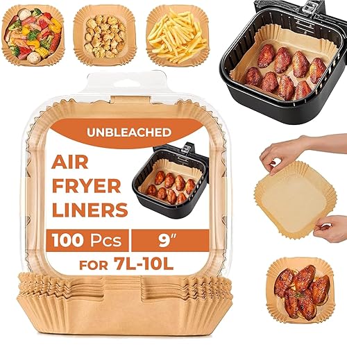 k-mart Air Fryer Liners, 100Pcs Disposable Baking Parchment Paper, Non-Stick & Greaseproof, Air Fryer Accessories for Ninja, COSORI, Tefal Easy Fry Mega 7.5 L, Russell Hobbs XXL 8L Air Fryer