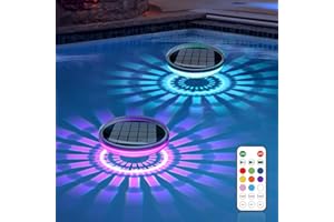 REYLAX 2 Pack IP68 Waterproof Solar Powered Floating Pool Lights with Remote Control, 9 Static & 3 Dynamic Lighting, Auto Light Sensing ON, Timing Mode, Floating Lights for Small Pool, Bathtub, Party