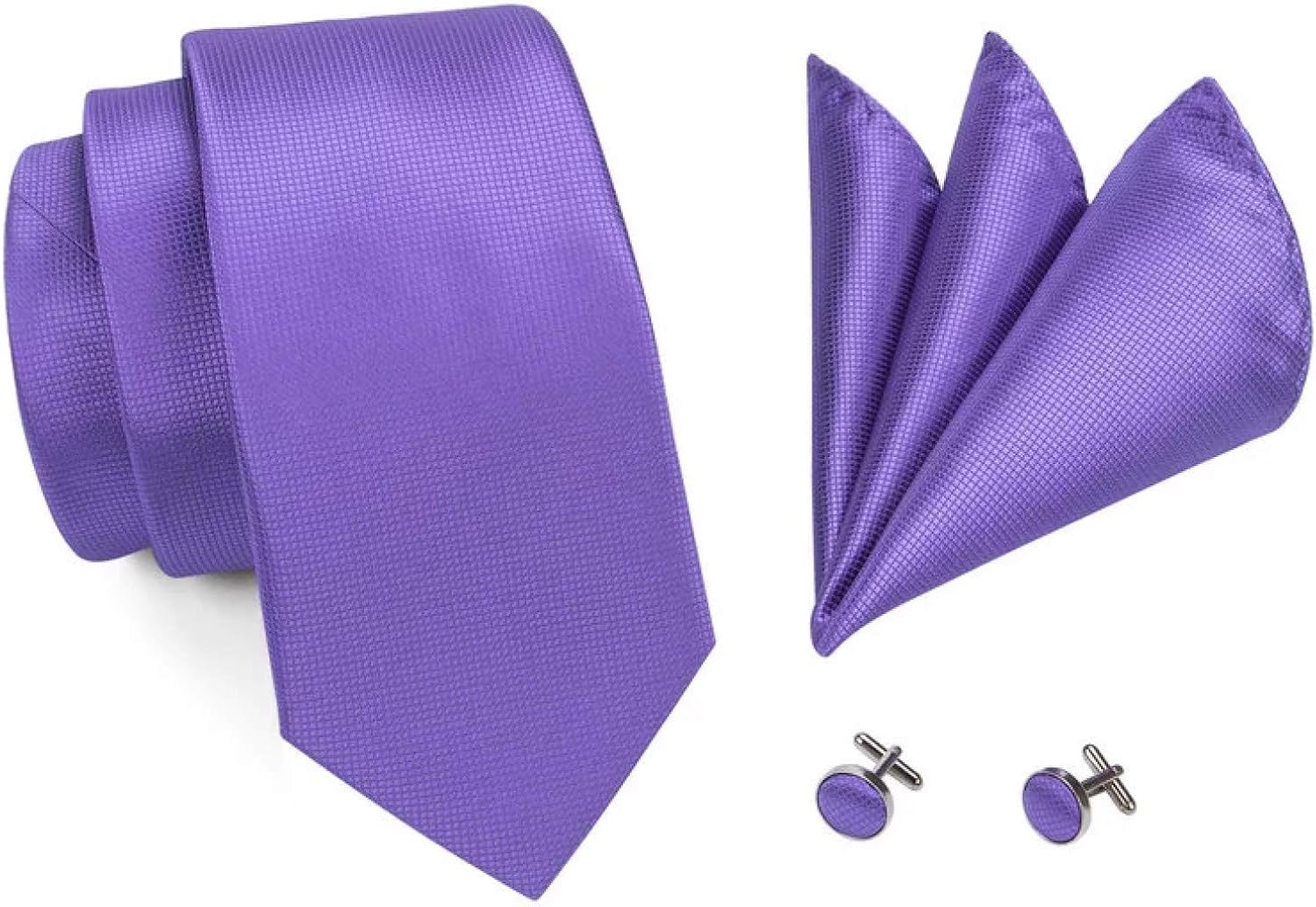 Neckties Set Purple Solid Men's Tie Hanky Cufflinks Sets