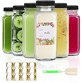 AuroTrends 8 oz Glass Bottles with Lids - 6Pack, 250ml Glass Juicing Bottles for Water, Kombucha - Portable, Reusable 8fl.oz Set of 6