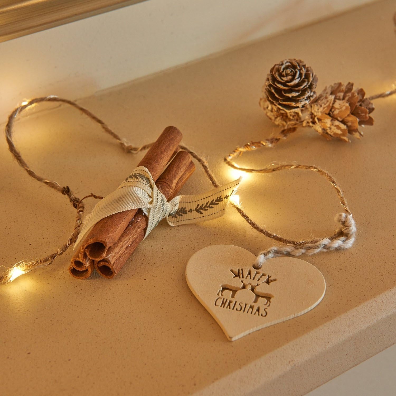 Auraglow Set of 15 Cinnamon Pine Cone Battery Operated Indoor Christmas LED Festive String Lights (1 Pack)