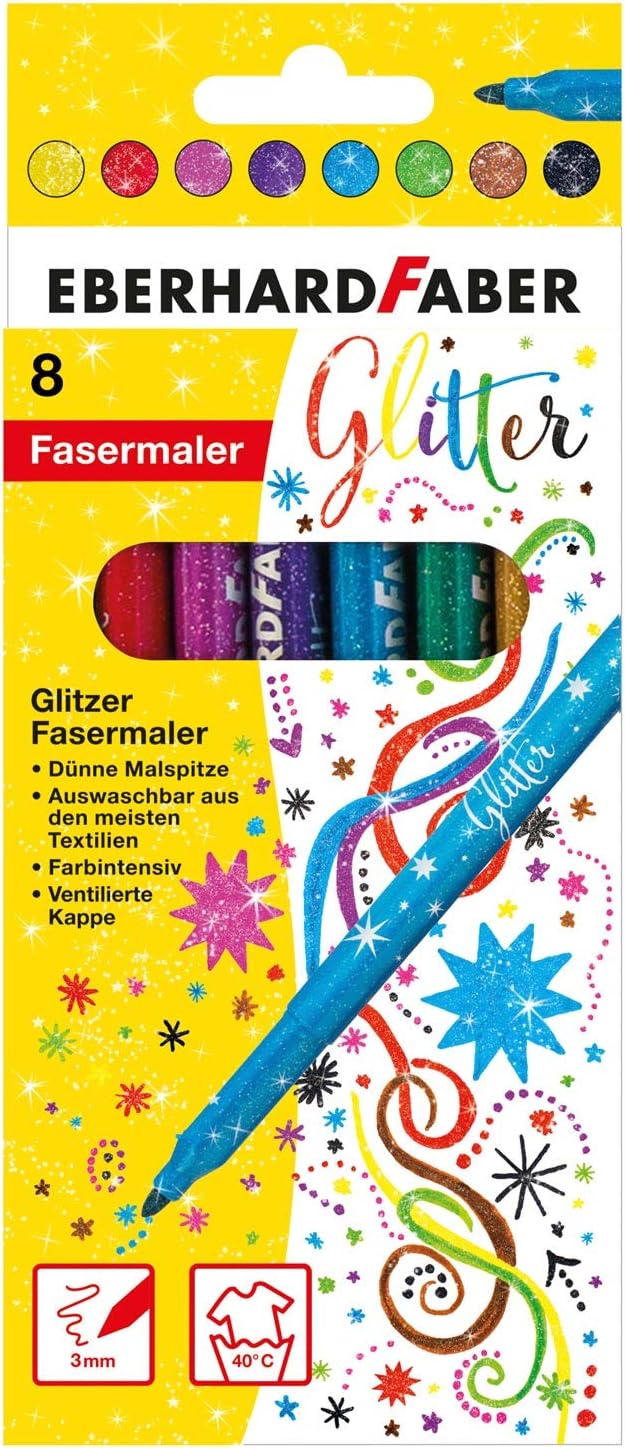 Eberhard Faber 551008 - Glitzer Fasermaler im Kartonetui, 8er