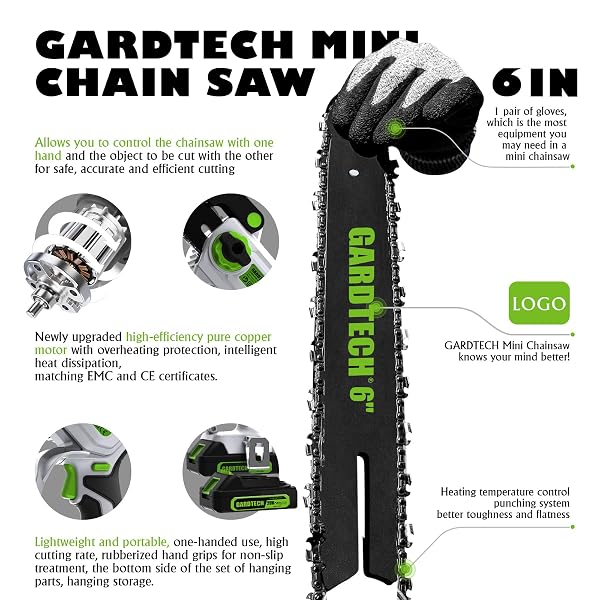 GARDTECH MINI CHAINSAW CORDLESS 6 INCH – PORTABLE ELECTRIC CHAINSAW CORDLESS BATTERY POWERED, HANDHELD SMALL CHAIN SAW WITH 2-SIDE SECURITY LOCK [SOUTHPAWS FRIENDLY] FOR WOOD CUTTING, PRUNING BRANCHES