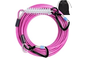Snagle Paw Heavy Duty Tie Out Cable for Yard - 50FT-1000LBS Break Strength, Swivel Lockable Hook & Spring, Chew Proof Dog Chain for Outside Dog Run