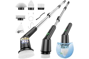 CTMAST Electric Spin Scrubber for Cleaning Bathroom, Shower Scrubber Cordless Cleaning Brush with IPX7 Waterproof & 2 Speed, 5 in 1 Cleaning Brush Cleaning Supplies for Shower Tub Kitchen Tile Toilet Black