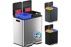 iTouchless 16 Gallon Dual Trash Can & Recycle Bin | 2x8 Gal Inner Buckets | Fits Standard Bags (No Custom Liners) | Includes 2 AbsorbX Odor Filters | Soft-Close Lid | Fingerprint-Proof Stainless Steel