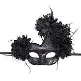Abirfig Masquerade Mask, Feather Flower Decorated, Venetian Style Costume Party Mask Props