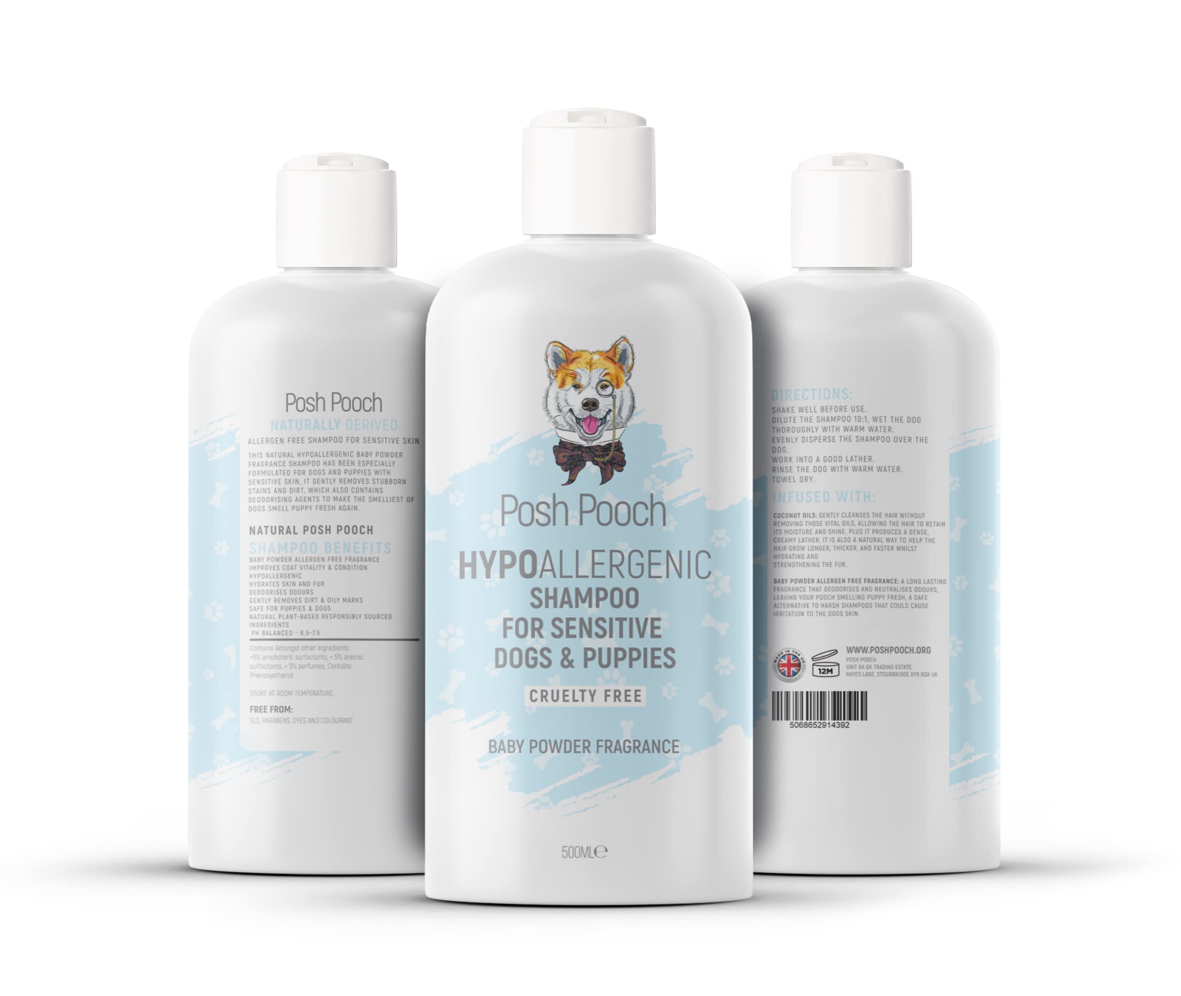 Hypoallergenic Dog Shampoo Baby Powder Posh Pooch® For Dogs & Puppies With Sensitive Skin | Allergen Free Naturally Derived Ingredients With Pro Vitamin B5 Conditioning Cruelty Free