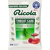 Ricola MAX Throat Care Swiss Cherry Drops - 34 Count | Made with Extra Menthol Liquid Center - Maximum Cough and Sore Throat Relief for Cold &amp; Flu Symptoms - Herbal Lozenges