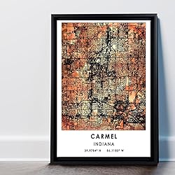 Carmel Map Poster, Indiana Map Art Poster, Map