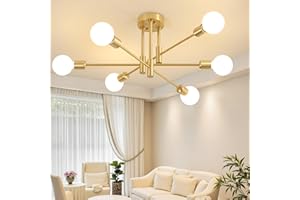 Biewalk Modern Chandelier Ceiling Light Fixture, 6-Light Sputnik Dining Chandeliers 31.18" Gold and Black Chandelier Over Table, Mid Century Lights Fixture for Dining Room Living Room Kitchen Island