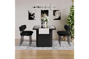 HAIZAO Modern Dining Chairs Set of 4, Round Upholstered Boucle Sherpa Dining Chairs, Curved Backrest Kitchen Dining Room Chairs, Mid-Century Black Dining Chair with Black Metal Legs