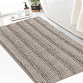 Turquoize Chenille Bath Rugs Non Slip Bath Mat, 24 x 36, Taupe, Shaggy, Soft & Absorbent, Area Rug