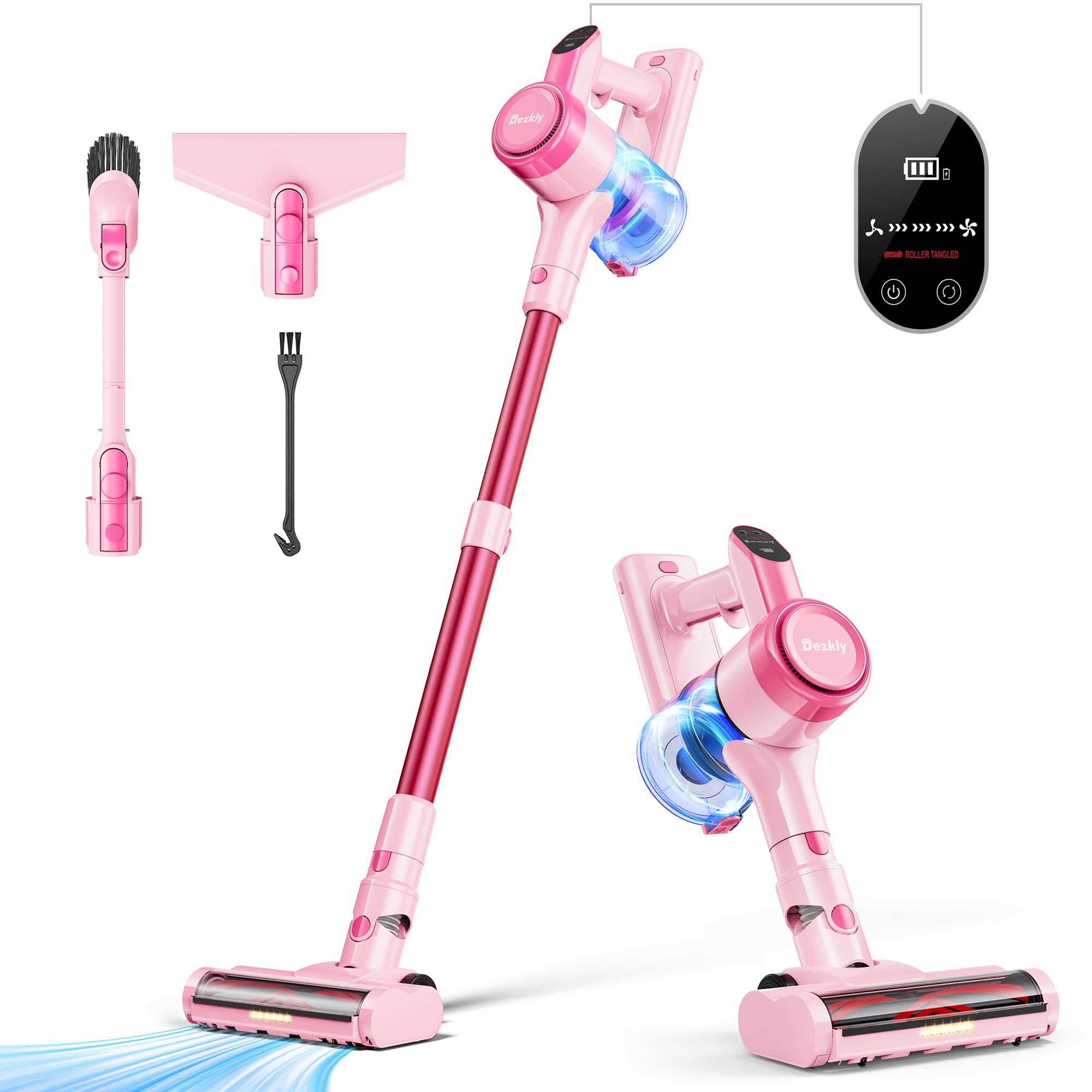 Photo 1 of Dezkly Cordless Vacuum Cleaner, 8 in 1 Lightweight Stick Vacuum with Sofa Brush, 300W Motor, 23KPa Max Suction, 48mins Runtime Rechargeable Vacuums for Hardwood Floor, Carpets, Pet Hair, Pink