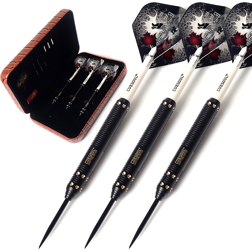 CUESOUL Dragon Series 25 Grams Professional Steel Tip Darts Set Brass Barrels Shockproof Deluxe PU Carry Case Nylon Shafts Well Balanced (JL-SL-J2204L)