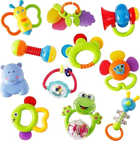 Rammelaar Bijtring Set Baby Speelgoed Shaker Grab Rammelaar Baby Pasgeboren Speelgoed Vroege Educatief Speelgoed Voor 3 6 9 12 Maand Jongens Meisjes Baby Geschenken Amazon Nl
