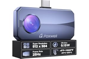 FOXWELL RT100 Thermal Camera for Android Smartphone, 512x384 TISR Resolution Thermal Imaging Camera, Thermal Imager for Home/Automotive Leak Inspection, Temperature Accuracy, 25Hz Reframe Rate