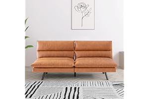 Opoiar Bed/Couch,Pet-Friendly Faux Leather Memory Foam Small Splitback Sofa, Convert Backrests&Armrests,Easy to Clean,Cushion Thicker Version Futon Sets, Saddle Brown