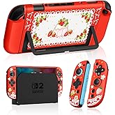Gurgitat Dockable Case for Nintendo Switch 2 - Cute Kawaii Cartoon Design Soft TPU Grip Cover for Joy-Con Red Strawberry PC for Switch 2 Protective Case 2025 for Girls Boys Teens