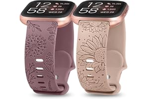 Minyee 2 Packs Floral Engraved Band Compatible with Fitbit Versa 2/Fitbit Versa/Versa Lite Bands Women, Cute Soft Silicone Sunflower Dandelion Sport Designer Fancy Summer Strap for Versa 2 Smart Watch