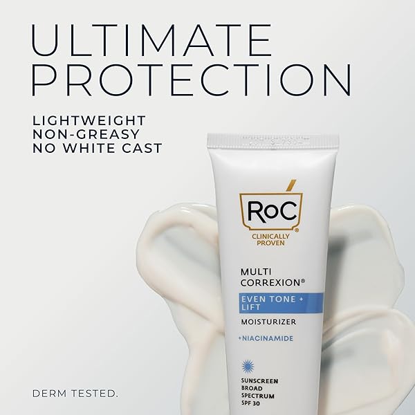 ROC MULTI CORREXION 5 IN 1 ANTI-AGING DAILY FACE MOISTURIZER WITH BROAD SPECTRUM SPF 30 & SHEA BUTTER, SKIN CARE ROUTINE, (1.7 OZ) WITH NIGHT CREAM PACKETTE (PACKAGING MAY VARY)